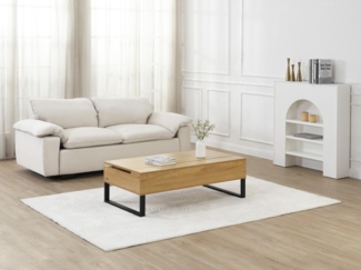 Vente-unique - Couchtisch mit höhenverstellbarer Tischplatte - MDF & schwarzer Stahl - Holzfarben - SECALI