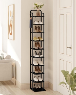 Vertikales Schuhregal, 10-Stöckige Schuhregale, Schuhturm Für Kleine Räume, Freistehend, Verstellbar, Platzsparend, Schwarz