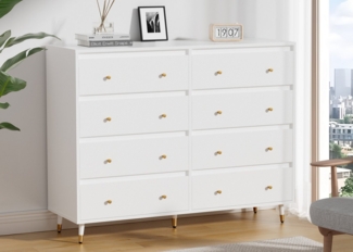 Lexzurn Kommode Kommode mit 3 Schubladen/5 Schubladen/6 Schubladen/8 Schubladen (Modernes Massivholz Sideboard für das Schlafzimmer,Wohnzimmer,Flur und Büro, Schrank,Viele Farbvarianten und Stauraum), Kommode weiß