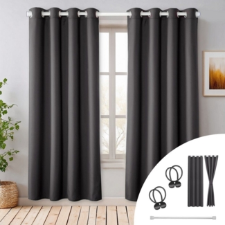 Cozyor Vorhang Set mit 2x Gardine + 2x Vorhanghalter + 1x Gardinenstange ohne Bohren, Ösen (2 St), verdunkelnd, Verdunklungsstoff