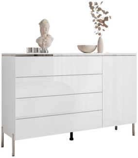 ALLHOUSE24 Kommode PEONY SILBER 140 cm Breite weiß Hochglanz/weiß mit Schubladen, Breite 140 cm