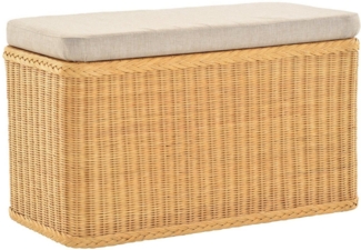 Krines Home Wäschetruhe Rechteckige Truhe Sitztruhe gepolstert mit Deckel Natur-Rattan (Wäschebox mit Inlett), Sitzbank mit Stauraum