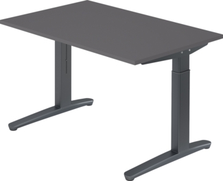 bümö manuell höhenverstellbarer Schreibtisch 120x80 in graphit Gestell in Graphit - PC Tisch höhenverstellbar & klein, höhenverstellbarer Tisch Büro, kleiner Computertisch verstellbar, X12-G-GG