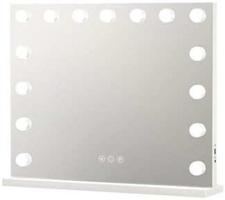 MODFU Spiegel LED Hollywood Spiegel Wandspiegel Tischspiegel (10x Vergrößerung Touch-Steurung Weiß 58x46 cm ohne Bluetooth, 15 dimmbare LED, mit USB-Ladeanschluss, mit 3 einstellbaren Lichtfarben), für Schlafzimmer Ankleidezimmer Badezimmer Schönheitss...