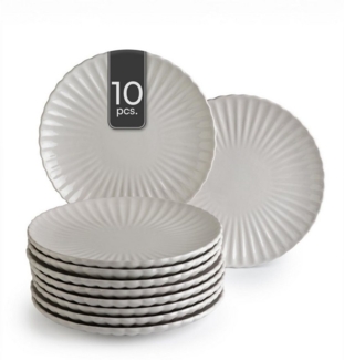 HIT Trading Speiseteller GROOVES, Ø 27 cm, Creme, Steingut, (10 St), Spülmaschinengeeignet
