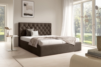 MEBLINI Polsterbett 180x200 mit Lattenrost ohne Matratze – BALEARO – Dunkelbraun Samt – Doppelbett mit Bettkasten - Stauraumbett - Kopfteil Bett mit Stauraum