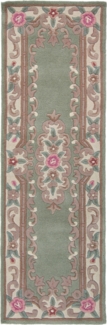 Kadima Design Traditioneller Wollteppich "Beauly" mit Handgeschnitzten Details. Farbe: Grün-Beige, 67x210 cm