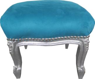 Casa Padrino Barock Fußhocker Blau / Silber - Antik Stil Möbel - Hocker