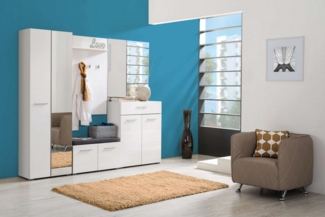 Home affaire Garderoben-Set Beny Flurmöbel, Dielenmöbel, Flurschrank, Flurgarderobe Breite 218 cm, (5-St, 5tlg), inkl. 2 Schränke, Sitzbank mit Kissen, Garderobenpaneele und Spiegel