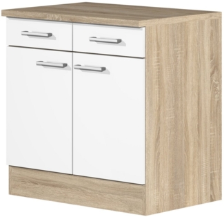Flex-Well Unterschrank Küchenunterschrank - 80 cm breit - Weiß Sonoma Eiche – Salerno