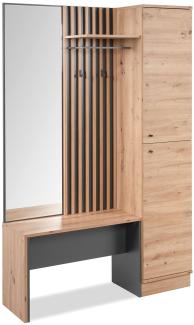 Industrial Style Garderobe mit Sitzbank Kleiderständer Garderobenschrank Spiegel Flurgarderobe Garderobenpaneel Flurmöbel Holz Eiche Anthrazit 2 Kleiderhaken