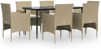 vidaXL 7-tlg. Garten-Essgruppe mit Kissen Beige und Schwarz 3156625