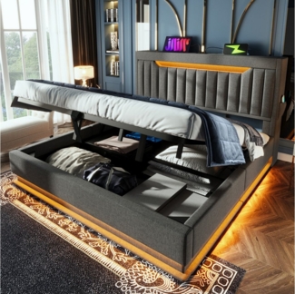 TavilaEcon Boxspringbett Modernes LED-Bett mit Smart-Funktionen, 4 Größen (90-180x200cm), App-gesteuerte RGB-Beleuchtung, Kopfteil mit Schnellladeanschlüssen