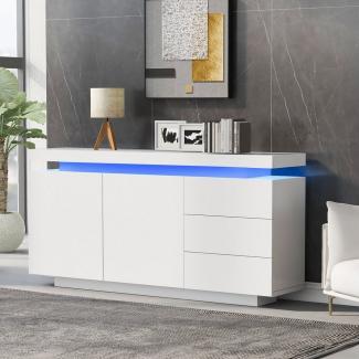 OKWISH Sideboard Schubladenkommode (Hochglanz mit LED inkl. Fernbedienung, Schubkastenkommode, Kommode aus Holz mit 4 Fächern und 3 Schubladen), Beistellschrank, Breite 140cm