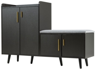 Tongtong Schuhschrank Moderner Schuhbänke mit Holzmaserung, asymmetrischen Metallgriffen (Schuhtruhe Sitzbank mit vier Stauraumtüren, 1-St, 4 Türen, 120 x 34 x 82 cm) mit Sitzbank, asymmetrischen Metallgriffen,Schwarz