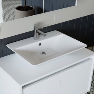 Roomart Badmöbel-Set, (Badezimmermöbel ATLANTIC 85cm in 4 Farben Unterschrank mit Waschbecken)