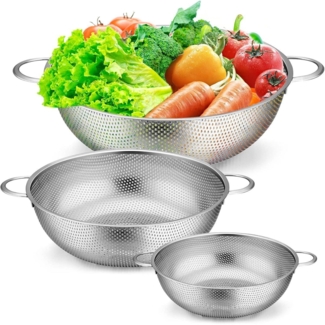 Edelstahl Nudelsieb Küchensieb 3er Set Mikroperforiert 28cm/22cm/16cm