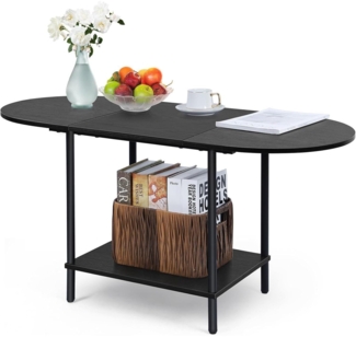 Smusei Ovaler Couchtisch 2-stufiger Holztisch Metallrahmen Ablagefach
