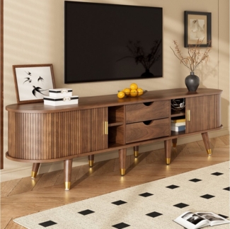 MODFU Lowboard Rattan-Elemente (Fernsehschrank, Fernsehtisch, Wohnzimmermöbel, 1 St, 2 Schiebetür, 2 Schubladen), mit Rattan-Schiebetür