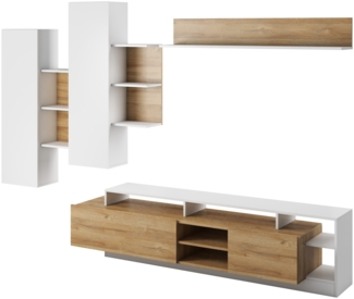 Wohnwand Alva Anbauwand 4-teilig weiß Grand Eiche