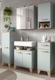 Badmöbel Set Luna in grün und Eiche 5-teilig 158 cm