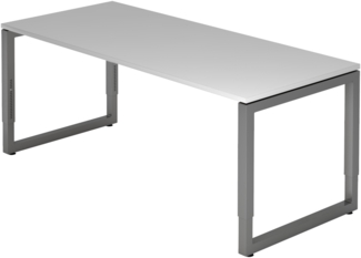 bümö höhenverstellbarer Schreibtisch R-Serie 180x80 cm in grau, Gestell in Graphit - großer PC Tisch für's Büro manuell höhenverstellbar, Computertisch verstellbar, RS-19-5-G