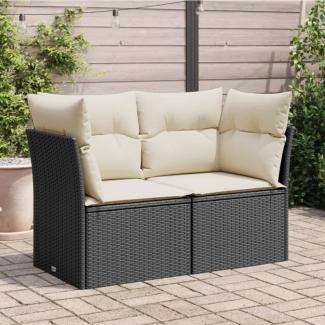 vidaXL Gartensofa mit Kissen 2-Sitzer Schwarz Poly Rattan 365998