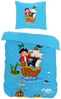 JACK Babybettwäsche 100x135 cm Piratenschiff Pirat Schatz, Renforcé, 2 teilig, Babybettwäsche für kleine Piraten und Abenteurer