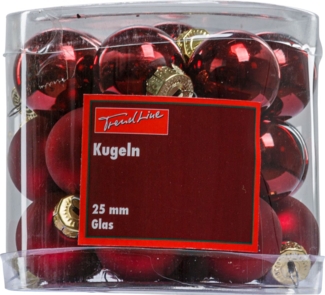 TrendLine Christbaumkugeln 24 Kugeln Ø 2,5 cm Glas Rot Weihnachtskugeln