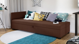 Sofa Misti II - Einzelbett, Schlafsofa mit Bettkasten, Bettsofa, Farbauswahl, Bettgestell, Komfortbett, Bett für Jugendzimmer, Schlafmöbel (Braun (Lux 12))