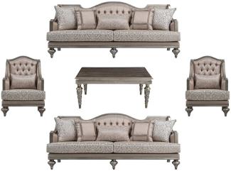 Casa Padrino Luxus Barock Wohnzimmer Set Rosa / Silber - 2 Sofas & 2 Sessel & 1 Couchtisch - Handgefertigte Wohnzimmer Möbel im Barockstil - Edel & Prunkvoll