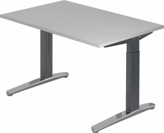 bümö® Design Schreibtisch XB-Serie höhenverstellbar, Tischplatte 120 x 80 cm in grau, Gestell in graphit/alu poliert