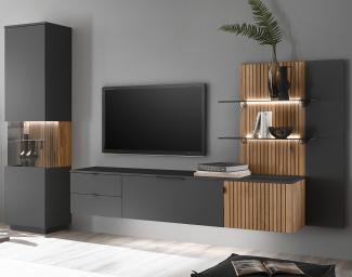 Wohnwand Linda 22 anthrazit 300 x 204 x 42 cm 3-teilig Medienwand LED mit Beleuchtung