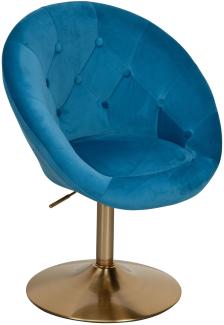 Kadima Design Chesterfield-Loungesessel "Adda": 360° Drehfunktion, Samtbezug, Trompetenfuß, 67x80-100x62 cm. Blau, 67x62x100 cm