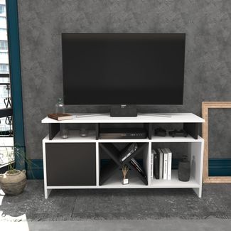 Hanah Home Stylish TV Stand, 120 cm, White & Anthracite | 100% Melamine Coated Particle Board, 18 mm Thick | Modern Design for Living Room & Entertainment Spaces