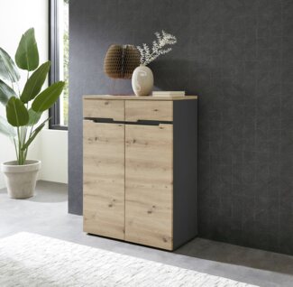 Kommode Melanie / Memphis , Holzwerkstoff , Grau, Holzfarben , 80 x 107 x 38 cm