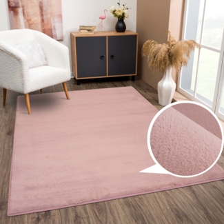 Teppich Wohnzimmer Hochflor - Einfarbig Pastel Pink - 160x230cm - Kuschelig Weich Samtweich - Schlafzimmer Dekoration - Deko Teppiche