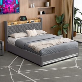 STILVORA Polsterbett 180×200 mit matratze und bettkasten,Stauraumbett Boxspringbett mit USB