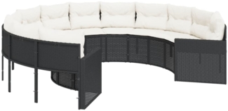vidaXL Gartensofa mit Kissen Rund Schwarz Poly-Rattan 3318531