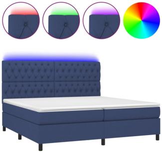 Boxspringbett mit Matratze & LED Stoff Blau 200 x 200 cm, Härtegrad: H2 [3135147]