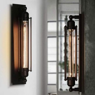 Jibenhome Wandleuchte Industrielle Wandbeleuchtung E27 Metall Retro Vintage Wandlampe, Warmweiß Leuchtmittel, 1 Stück, Innen Drahtkäfig für Hotel, Badezimmer, Flur