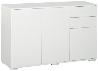 HOMCOM Beistellschrank Mehrzweckschrank Aktenschrank mit 2 Schublade 3 Türen (Aufbewahrungsschrank, 1-St, Sideboard) Hochglanz Weiß 117 x 36 x 74 cm