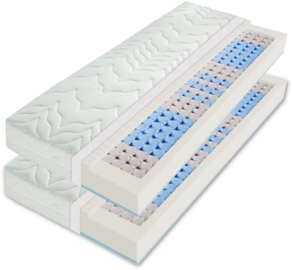 Matratze 200x200 (2 x 100x200cm), Taschenfederkernmatratze H2 H3, Höhe ca. 22cm, Wendematratze 200x200cm mit Greenfirst® Bezug