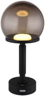 LED Tischleuchte, Touchdimmer, Pilz, Akku, rauch, H 31,5 cm