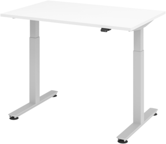 bümö elektrisch höhenverstellbarer Schreibtisch weiß 120x80 cm, Gestell: Silber - Büroschreibtisch höhenverstellbar elektrisch, elektrischer Bürotisch & Gaming Tisch, Stehschreibtisch, XMST-12-W-S