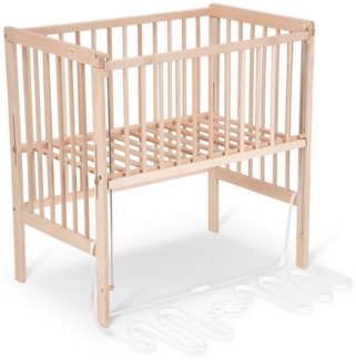 FabiMax Beistellbett Flex Natur, Buche massiv, 90x55 cm Liegefläche, 2in1, Beistellbett und Stubenbettchen in Einem, innovatives Seitenteil