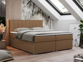 Boxspringbett, Matratze und Topper, zwei Bettkästen - LOPE - 120x200cm - Braun Kunstleder - H4