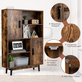 COSTWAY Bücherschrank mit 2 Türen und 4 offene Regale, Bücherregal Holz, Standregal Holzregal Aufbewahrungsregal für Wohnzimmer, Arbeitszimmer 80x24x120cm (Kaffee)