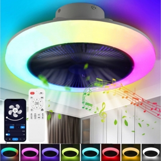 oyajia Deckenleuchte 50W RGB LED Deckenleuchte mit Bluetooth Lautsprecher, Deckenventilator, Luftzirkulationsfunktion, LED fest integriert, RGB Farbwechsel (3000~6500K), Dimmbar LED Deckenventilator Leuchte,für Schlafzimmer Küche Hotel