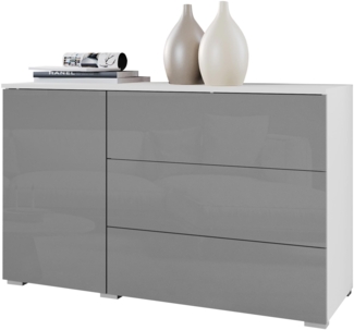 Kommode Bevrato 110 (Farbe: Weiß / Grau Hochglanz)